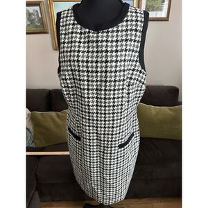 Boden British Tweed by Moon Dogtooth Patterned Black Grey Wool Dress US 12R